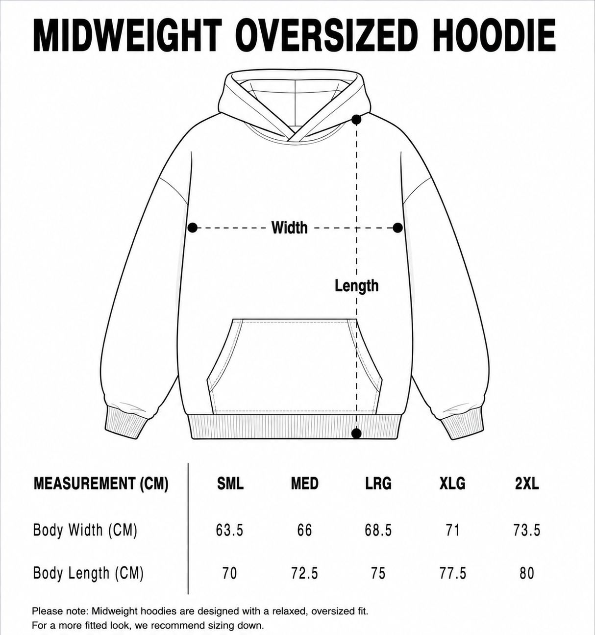 Size guide for Suncebeat 2026 - Black Hoodie